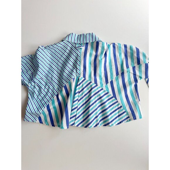SOLID & STRIPED Emerson Blue Striped Poplin Cropped Button Down Shirt, Size S - Picture 8 of 13